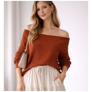 SHEIN SXY Plus Size Ribbed Off Shoulder Sweater Rust Orange  Dolman Sleeve 3XL